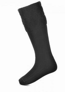 Lewis Cable Knit Black Merino Wool Kilt Hose Socks Made in Scotland