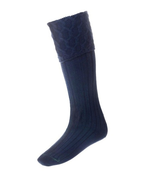 Lewis Cable Knit Navy Merino Wool Kilt Hose Socks Made in Scotland