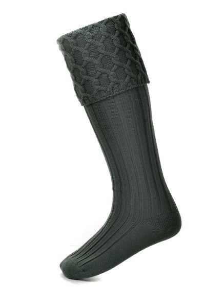 Lewis Cable Knit Charcoal Grey Merino Wool Kilt Hose Socks Made in Scotland
