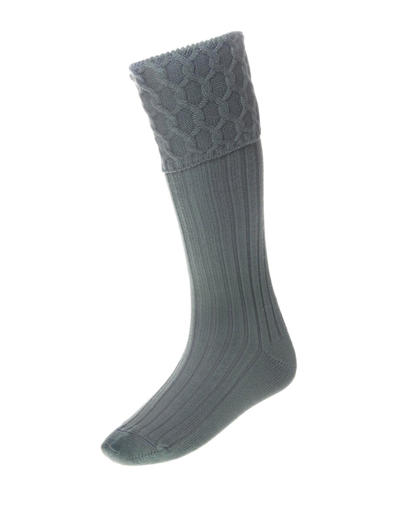 Lewis Cable Knit Mid Light Grey Merino Wool Kilt Hose Socks Made in Scotland