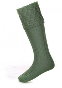 Lewis Cable Knit Ancient Green Merino Wool Kilt Hose Socks Made in Scotland