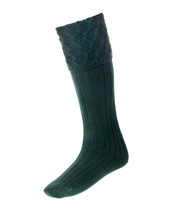 Lewis Cable Knit Tartan Bottle Green Merino Wool Kilt Hose Socks