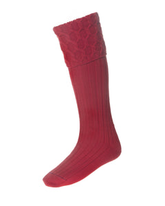 Lewis Cable Knit Tartan Red Merino Wool Kilt Hose Socks Made in Scotland
