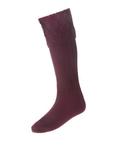 Lewis Cable Knit Burgundy Claret Merino Wool Kilt Hose Socks Made in Scotland