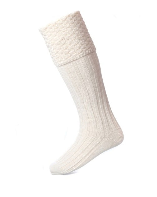 House of Cheviot Ecru Cream Bubble Top Piper Knit Merino Wool Kilt Hose Socks