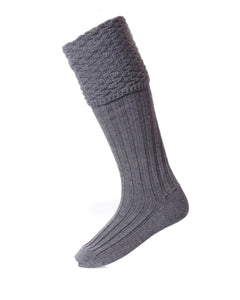 House of Cheviot Mid Light Grey Bubble Top Piper Knit Merino Wool Kilt Hose Socks