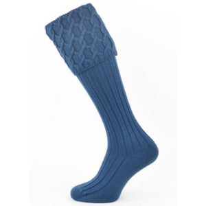Lewis Cable Knit Ancient Blue Merino Wool Kilt Hose Socks Made in Scotland