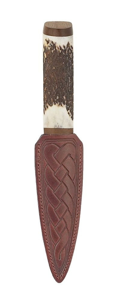 Scottish Staghorn Sgian Dubh with Walnut Wood and Contrasting Leather Sheath