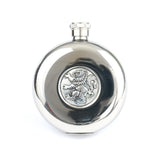 5oz Round Pocket Hip Flask With Polished Finish Lion Rampant Detail With Tot Cup