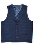 Classic Navy Blue Check Tailored Fit Wool Waistcoat Vest Gilet With Contrast Spot Backing