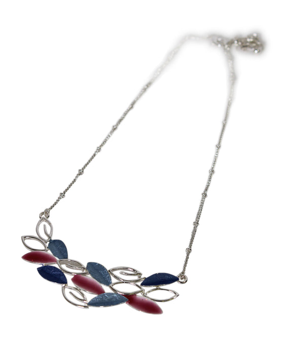 Alexander Thurlow Blue & Pink Tone Finish Overlap Leaf Necklace Pendant