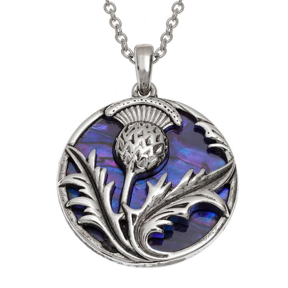 Tide Jewellery Inlaid Purple Paua Shell Scottish Thistle Pendant Necklace