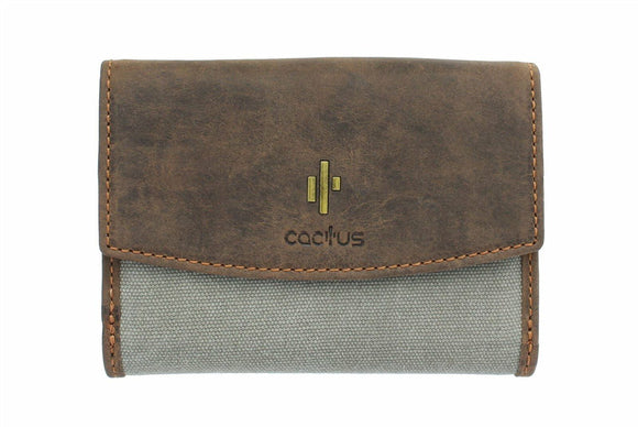 Cactus Grey Canvas Flap Over & Tab Purse Wallet Mala with RFID Protection