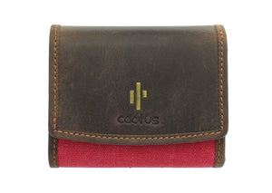 Cactus Small Red Canvas Flap Over Purse Wallet Mala with RFID Protection