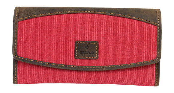 Cactus Ladies Red Canvas Flap Over Purse Wallet Mala with RFID Protection