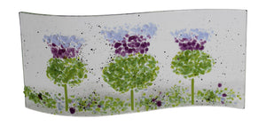 Jules Jules Hand Crafted Purple Green Scottish Thistle Fused Glass Wave Panel