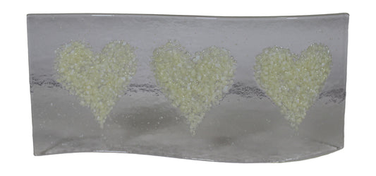 Hand Fused White Heart Glass Wave Panel