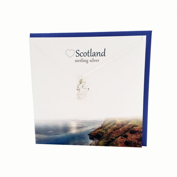 The Silver Studio Scotland Scottish Map Silhouette Necklace Pendant Card & Gift Set