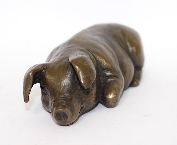 Oriele Cold Cast Bronze Large Laying Pig Piggy Figure Figurine Decoration