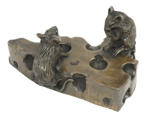 Oriele Cold Cast Bronze Two Mice On Block Of Cheese Figure Figurine Decoration