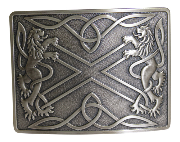 Highland Saltire and Lion Rampant Brushed Antique Kilt Belt Buckle
