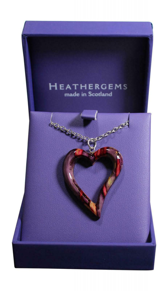 Stunning Scottish Heathergems Open Heart Drop Pendant Necklace with Chain