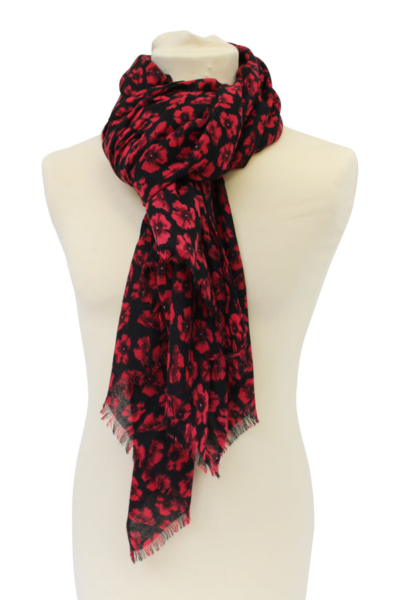Alexander Thurlow Black & Red Small Poppies Twilled Polyester Scarf