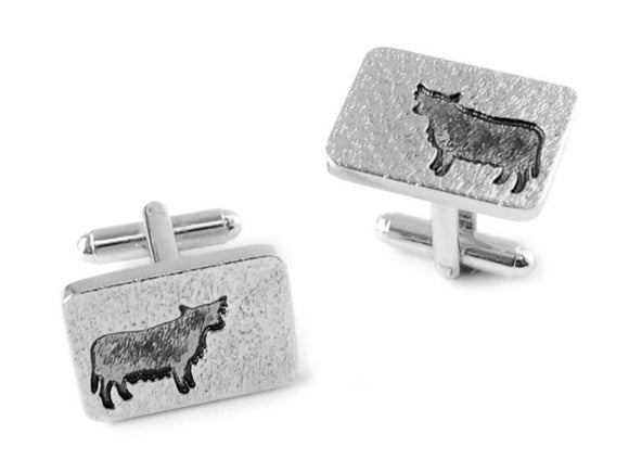 Stunning Scottish Highland Cow Coo Silhouette Cufflinks in Brushed Pewter