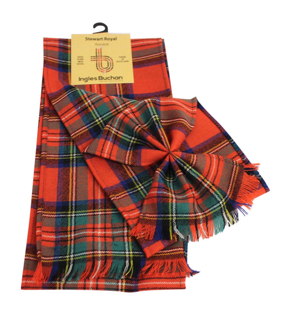 Scottish 100% Wool Tartan Ladies Mini Sash With Rosette - Royal Stewart Ancient