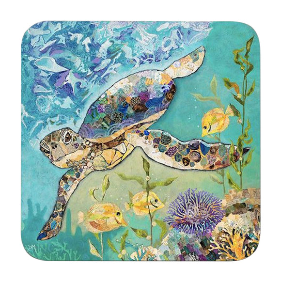 Dawn Maciocia 'Coral Patrol' Cute Under Water Sea Turtle Coaster Table Mat