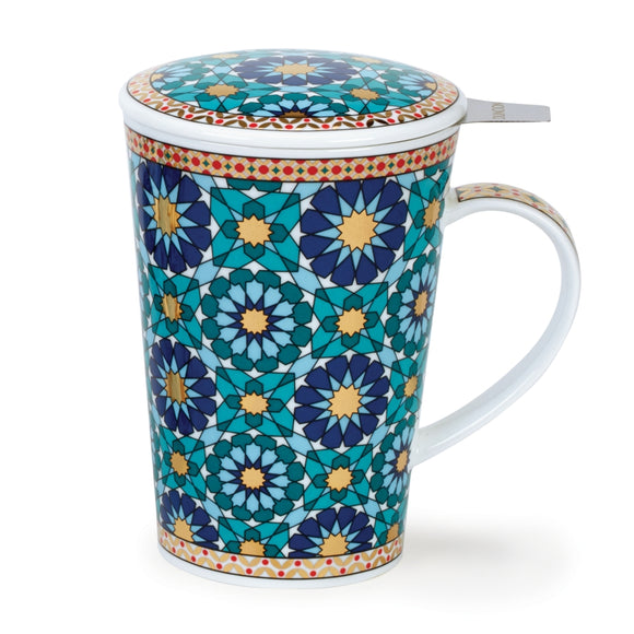 Dunoon Fine Bone China Blue Ishtar Floral Tea Infuser Shetland Mug