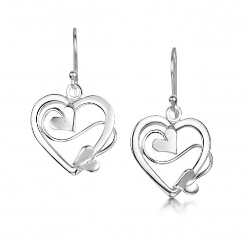 Glenna Jewellery Scottish Sweetheart Love Heart Sterling Silver Medium Drop Earrings