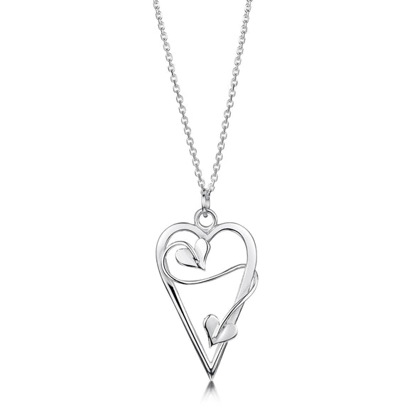 Glenna Jewellery Scottish Sweetheart Love Heart Sterling Silver Long Drop Pendant Necklace