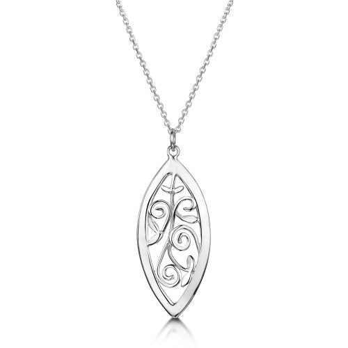 Glenna Jewellery Scottish Woodland Garden Floral Flower Long Sterling Silver Pendant Necklace
