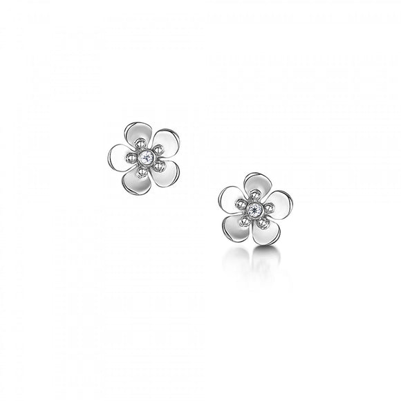 Glenna Jewellery Scottish Forget Me Not Floral Flower Sterling Silver Stud Earrings