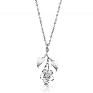Glenna Jewellery Scottish Forget Me Not Floral Flower Medium Sterling Silver Necklace Pendant