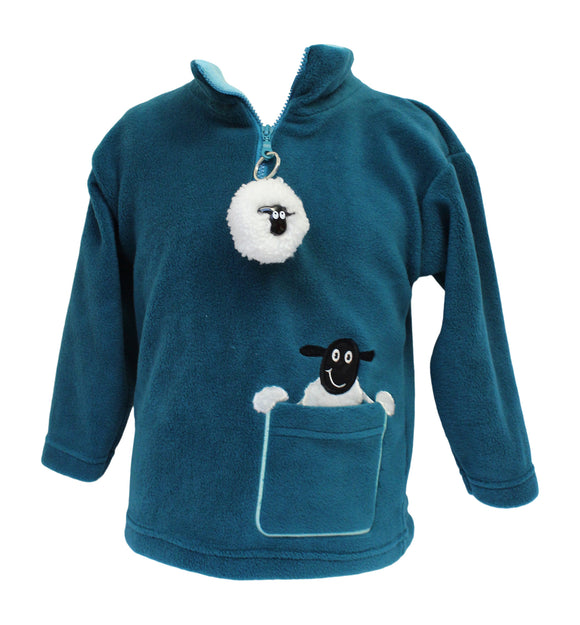 Ramblers Childrens Turquoise Green Sheep Fleece Jumper With Matching Keyring