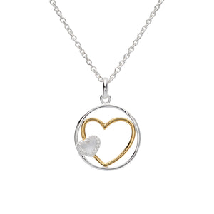 Unique & Co Sterling Silver & Yellow Gold Plated Round Double Heart Necklace