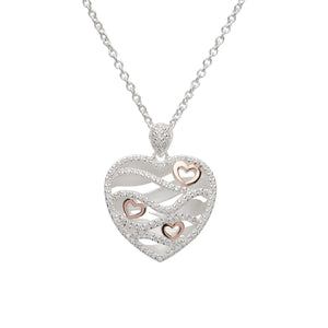 Unique & Co Sterling Silver & Rose Gold Plated Diamante Love Heart Necklace
