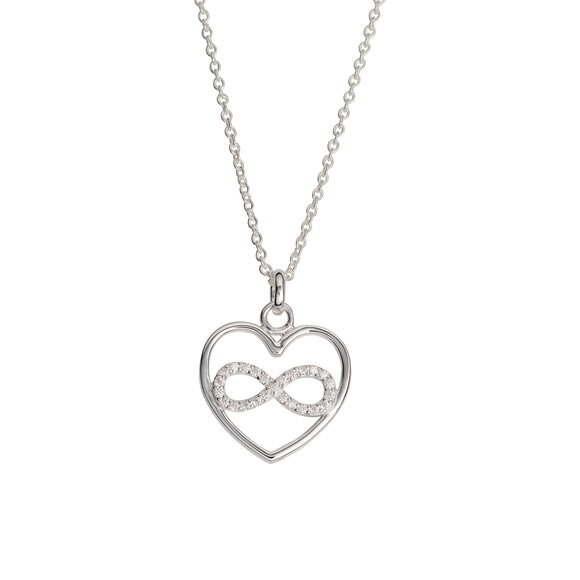 Unique & Co Sterling Silver Diamante Infinity Love Heart Necklace Pendant