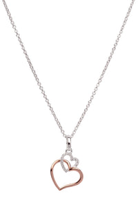 Unique & Co Sterling Silver & Rose Gold Plated Intertwined Love Heart Necklace Pendant