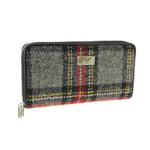 Glen Appin Of Scotland Grey Red Yellow Tartan Check Harris Tweed Ladies Staffa Zip Round Purse Wallet
