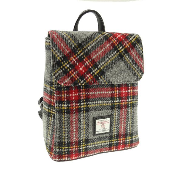 Glen Appin Of Scotland Harris Tweed Grey Red Yellow Tartan Check 'Mini' Backpack Handbag Purse