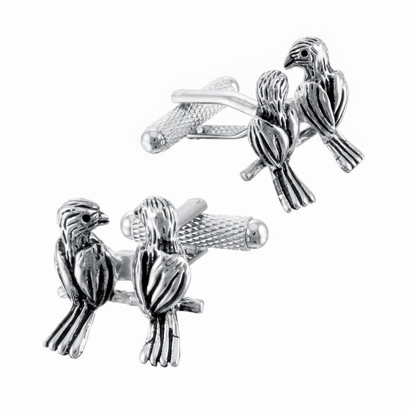 Onyx Art London Silver Love Birds Mens T-Bar Cufflinks