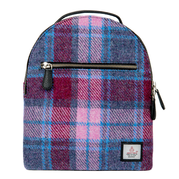Maccessori Pastel Pink Blue Purple Tartan Check Harris Tweed & PU Leather Ladies Backpack