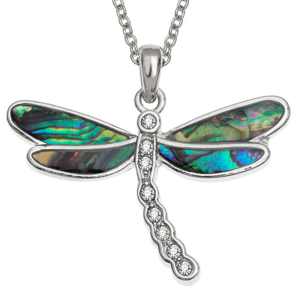 Tide Jewellery Inlaid Paua Shell & Diamante Dragonfly Necklace Pendant