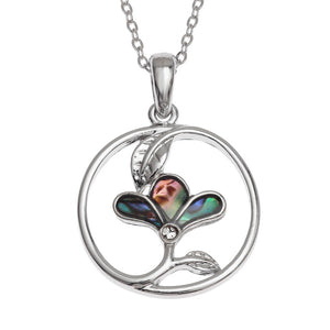 Tide Jewellery Inlaid Paua Shell Round 3 Petal Flower Necklace Pendant
