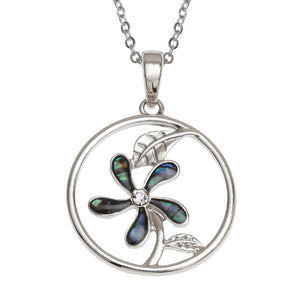 Tide Jewellery Inlaid Paua Shell Round 5 Petal Flower Necklace Pendant