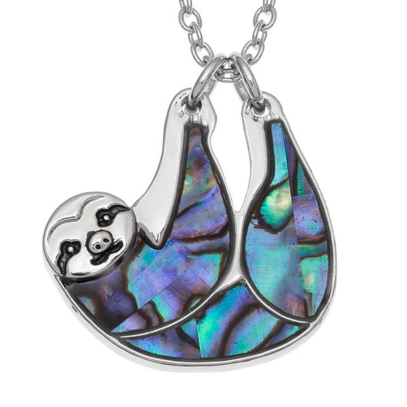 Tide Jewellery Inlaid Paua Shell Super Cute Sleepy Sloth Necklace Pendant