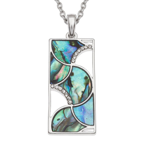 Tide Jewellery Inlaid Paua Shell & Diamante Rectangle Necklace Pendant